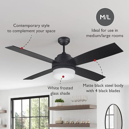 Design House 157354 Cali 52-inch Contemporary Indoor Ceiling Fan with LED Light Kit with 4-Blades, Reverse Airflow, Wall Control, Brushed Nickel