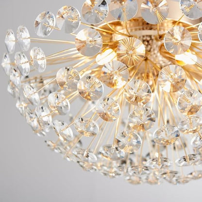 AGV LIGHTING Modern Crystal Flush Mount Ceiling Light Fixture, Dandelion Sputnik Semi Flush Mount Ceiling Light, 16" 5-Light with G9 Base Gold Ceiling Light Fixture