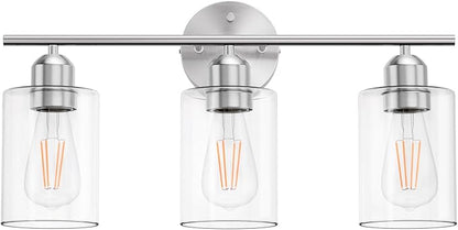 Bathroom Vanity Light Fixtures Brushed Nickel, 3 Lights Bathroom Over Mirror, UL Certified, Modern Wall Lighting Fixtures with Glass Shade, E26 Socket
