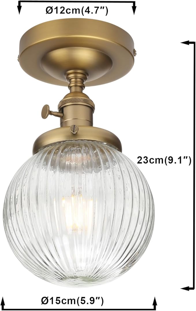 Yosoan 1-Light Indoor On Off Switch Hallway Ceiling Light, Modern Single Vintage Industrial Semi Flush Mounted with Retro Striped Round Shade for Kitchen Entry Bathroom Bedroom(Matte Antique)