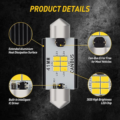 AUXITO 578 LED Bulbs Canbus Error Free 211-2 212-2 41MM 42MM Festoon LED Bulbs for Dome Light Interior Car License Plate Map Door Courtesy Marker Lights, Xenon White
