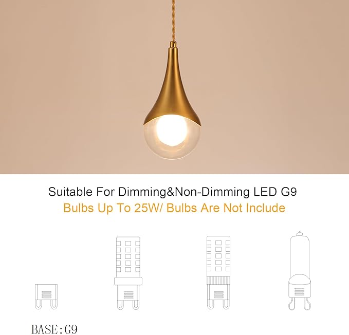 MWZ Gold Pendant Lights Kitchen Island 3 Pack, Modern Brass Raindrop Pendant Light Fixture Over Table with Clear Glass Globe Shade,Mini Teardrop Chandelier,Adjustable Cord Hanging Lighting for Sink