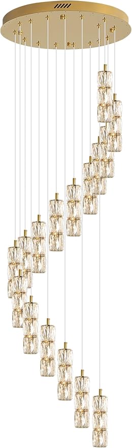 ykolupty H130 Modern Crystal Chandelier 16-Lights Gold Chandeliers Lighting Fixture High Ceiling Chandelier Suitable for Living Room Staircase Villa