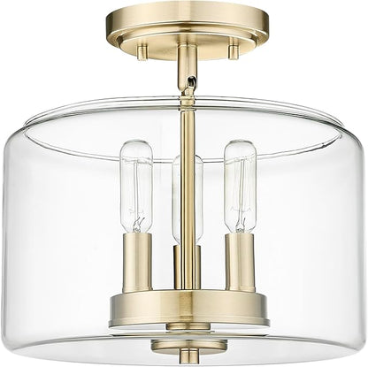 ML Lighting | Asheville Collection | 46923-MG | Metal 3-Light Semi-Flush in Modern Gold with Clear Glass Shade | for Compact Spaces Close to Ceiling | Modern Design with an Heirloom Quality