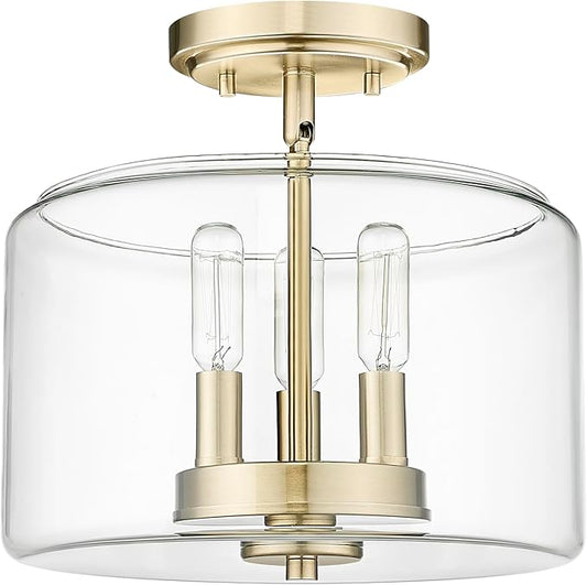 ML Lighting | Asheville Collection | 46923-MG | Metal 3-Light Semi-Flush in Modern Gold with Clear Glass Shade | for Compact Spaces Close to Ceiling | Modern Design with an Heirloom Quality