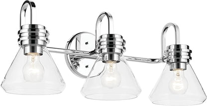 Kichler Farum 26" 3-Light Bathroom Vanity Light Fixture with Clear Glass in Chrome, Modern Wall Mount Over Mirror for Single or Double Vanity (26" W x 9.5" H), 55155CHCLR