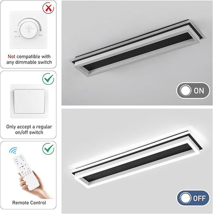 Dimmable Led Ceiling Light with Remote Control 31.5in Modern Linear Flush Mount Ceiling Lighting Fixture Acrylic Long Ceiling Lamp for Living Room Kitchen Dining Room Hallway (Black&White)