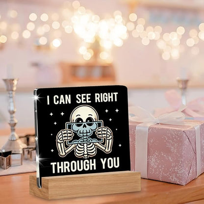 Funny Xray Tech Gifts for Women Men, Radiology Tech Gifts for Xray Tech Nurse MRI, Radiology Gift I Can See Through You Acrylic Plaque Office Desk Decor Sign 4 × 4 Inch