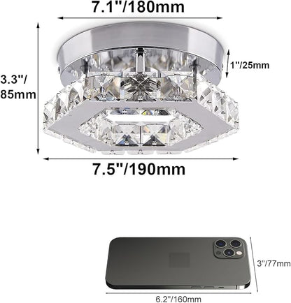 Mini Chandelier Crystal LED Ceiling Light Fixture Modern Pendant Lamp Semi Flush Mount Crystal Ceiling Lighting for Hallway Staircase Staircase Kitchen Bedroom Dinning Room(Cool White)