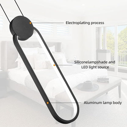 Modern Black LED Pendant Lights Fixtures, 2 Pack Minimalist Design Oval Pendant Lighting for Kitchen Island,Warm White Hanging Light for Bedroom Dining Room Bathroom 8W