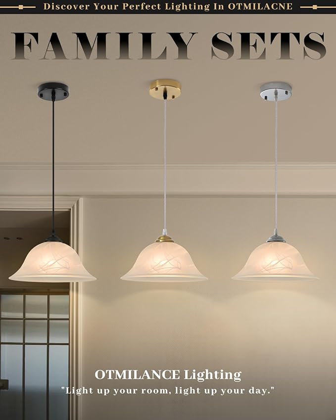 Kitchen Pendant Lights Over Island, 11.8 Inch Alabaster Pendant Light with Frosted, Glass Kitchen Hanging Lights 1 Pack, Black Farmhouse Pendant Lights for Kitchen, Dining Room
