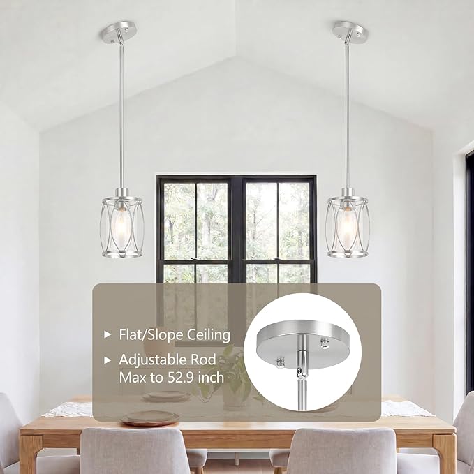 Glass Pendant Lights Kitchen Island Brushed Nickel Pendant Light Fixtures Adjustable Farmhouse Mini Hanging Light with Clear Glass for Sink Dining Room Foyer Entryway Bar, 3 Pack