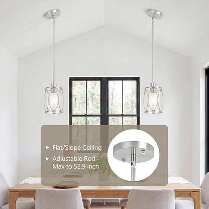 Glass Pendant Lights Kitchen Island Brushed Nickel Pendant Light Fixtures Adjustable Farmhouse Mini Hanging Light with Clear Glass for Sink Dining Room Foyer Entryway Bar, 3 Pack