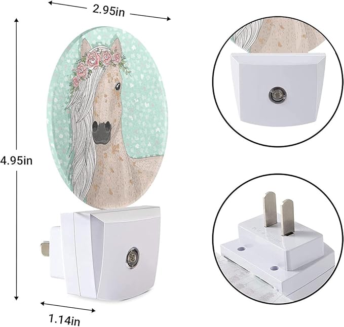 EKOBLA Watercolor Horse Plug-in Night Light, Horse with Floral Wreath LED Nightlight with Dusk to Dawn Sensor for All Ages