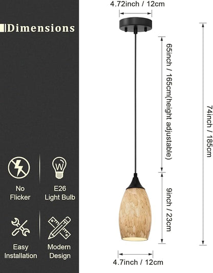 ANYLOVE Vintage Art Brown Pendant Lighting,1-Pack Hand Glass Hanging Light Fixture,Adjustable Cord for Kitchen,Hallway,Dining Room