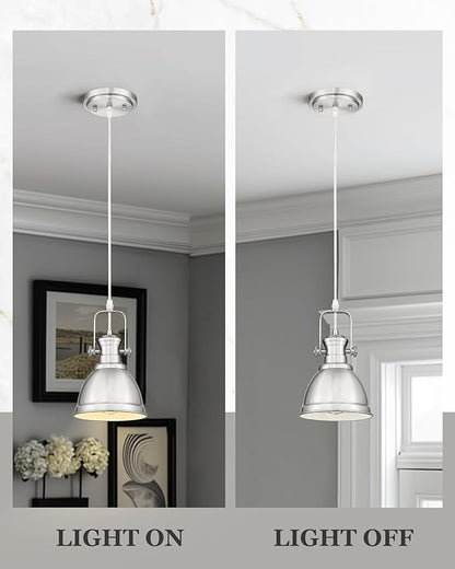 2 Pack Pendant Lights Kitchen Island, Farmhouse Hanging Lights Fixtures with Metal Shade, Rustic Kitchen Pendant Lighting Over Island for Dining Room, Brushed Nickel, AD-2151-1P2-SN