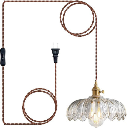 XZHGCEE Plug in Pendant Light Hanging Lamp: Kitchen Pendant Lighting Clear Glass Pendant Light, Pendant Lights for Kitchen Island, Bedroom, Dining Room, Living Room, E26 No Bulb