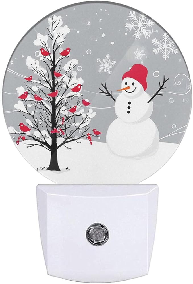 Snowman Ball Night Light Red Xmas Ball Christmas Night Lights Plug into Wall for Boys Girls, Plug-in Nightlight 0.5W LED Lighting for Stairway Hallway Bedroom