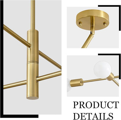 HHR Modern Sputnik Chandeliers, 4-Light Mid Century Modern Light Fixture, E26 Bedroom Chandelier Ceiling Light, Height Adjustable Hanging Pendant Lighting for Entryway Foyer Kitchen Island - Gold