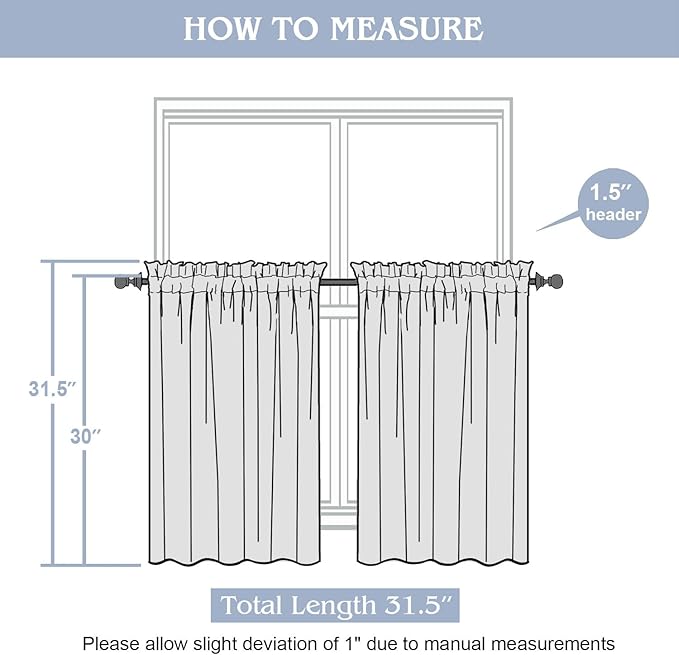 Gwine Ivory Sheer Curtains 30 Inch Length, Light Filtering Leaf Clip Jacquard Textured Short Cafe Curtains, Rod Pocket Half Window Curtain for Bathroom Basement RV Camper, 42x30 Inch, 2PCS