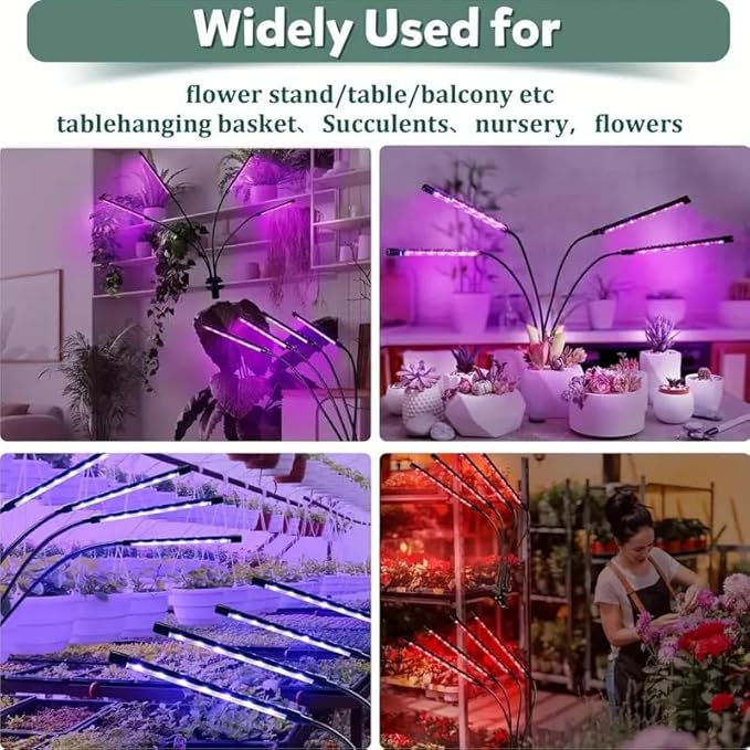 Full Spectrum 4 Heads LED Plant Grow Light with Flexible Gooseneck, 3/9/12H 3 Modes 10 Dimmable Levels, 160 LEDs Clip On Grow Light for Indoor Plants, Seed Starting, Flowers & Vegetables
