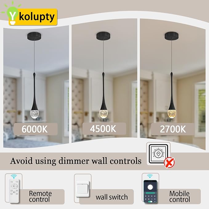 ykolupty Modern Pendant Lights for Kitchen lsland LED Dimmable Raindrop Chandelier Crystal Ceiling Pendant Lighting for Dining Room Hallway Bar Living Room (3 Pack)