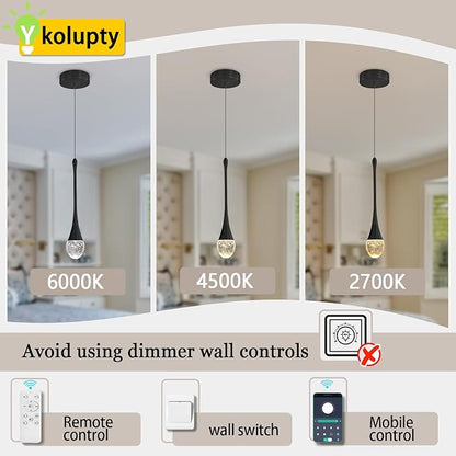 ykolupty Modern Pendant Lights for Kitchen lsland LED Dimmable Raindrop Chandelier Crystal Ceiling Pendant Lighting for Dining Room Hallway Bar Living Room (3 Pack)