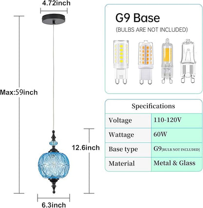 Vintage Blue and Black Glass Pendant Lights Kitchen Island Light Modern Bedroom Pendant Lighting Fixtures Hanging Lamp for Kitchen Island Bedroom Dining Room Coffee Shop Hallway