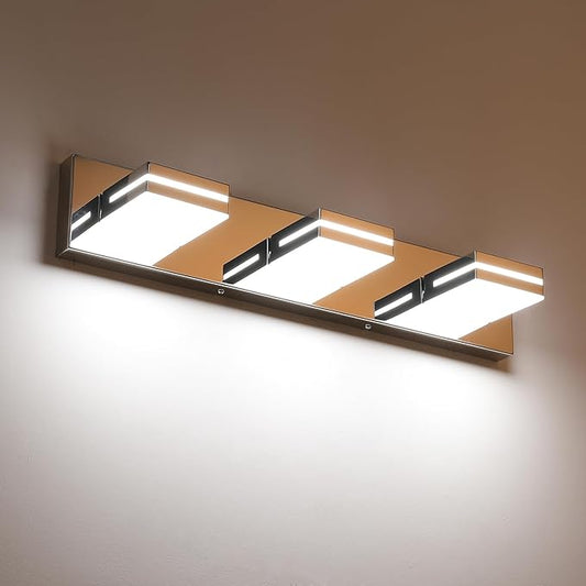 SineRise LED Modern Bathroom Vanity Light Fixtures (3-Light, 24-Inch), Chrome Modern Acrylic Bathroom Wall Lighting Fixtures Over Mirror (Cool White 6000K)