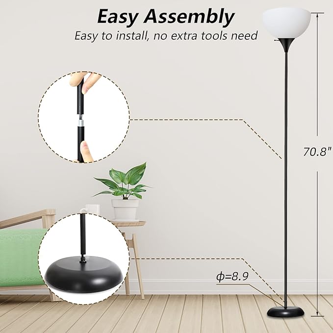 RISLG Standing Lamp, Led Floor Lamps for Living Room, Drop-Resistant White Lampshade, Rotary Switch, Industrial Metal Tall Lamp for Living Room Bedroom Study Office Kid’s Room