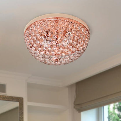 Elegant Designs FM1000-RGD-2PK Elipse Crystal 13 Inch Modern Metal 2 Light Bowl Shaped Ceiling Flush Mount Fixture 2 Pack, Rose Gold