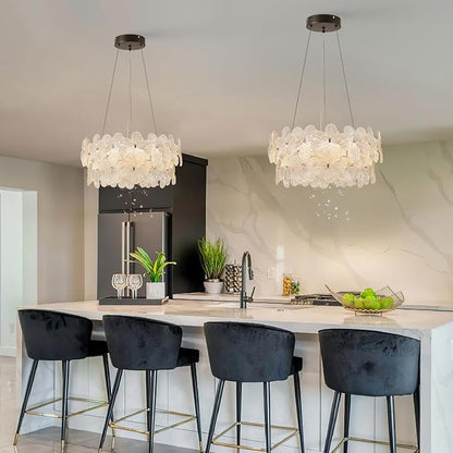 Flower LED Crystal Chandelier 20'' Modern Black Flush Mount Dimmable Chandelier Light Fixture with Remote Control for Dining Room Entryway Kitchen Bedroom(3000K-6500K)