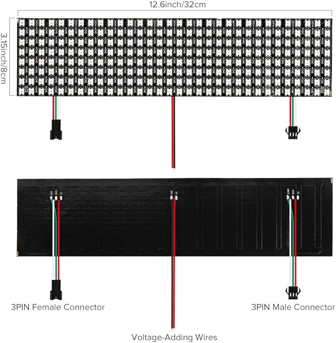 BTF-LIGHTING 2 Pack WS2812B ECO RGB Alloy Wires 5050SMD Individual Addressable 8X32 256 Pixel LED Matrix Flexible FPCB Full Color Works with WLED,SP802E Controllers Image Video Text Display DC5V