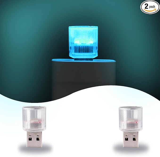 USB LED Car Interior Night Light, 2 PCs, Atmosphere Lamp, Mini Decoration Light, Car Interior Ambient Atmosphere Night Lamp, USB Night Light for All Car Interiors (Ice Blue)