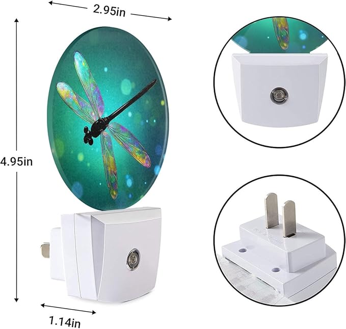 EKOBLA Dragonfly Plug-in Night Light, Fantasy Green Insect LED Nightlight for Kids, 0.5W for Stairway, Hallway & Bedroom