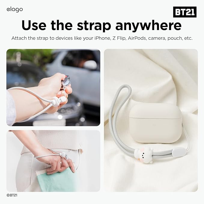 elago | LINE FRIENDS BT21 [OFFICIAL MERCHANDISE] Lanyard Wrist Strap, phone charm, keychain, Anti drop, Adjustable Button