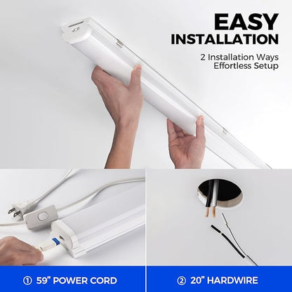 Barrina LED Shop Lights for Workshop 4FT, 5000K Daylight White, 45W, 5000LM, Hidden Wiring, Linkable 4FT Light Fixture Cord with ON/Off, Frosted Cover, LED Ceiling Light for Garage, Kitchen, 2 Packs