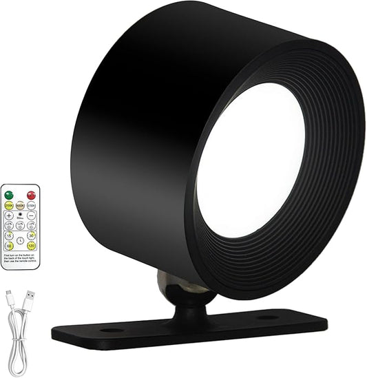 LED Wall Mounted Lights – 3-in-1 Rechargeable Wall Sconce with Remote, Wireless Battery Operated for Bedroom Reading, No Drill Adhesive Mount for Living Room Hallway（Black-1PC）