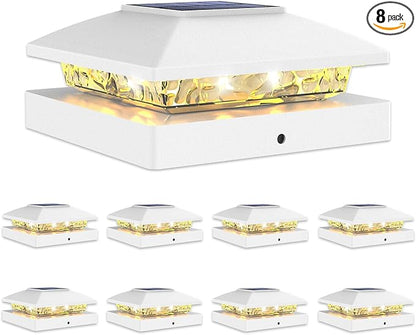 VOLISUN 4x4 Solar Cap Light 8pack, Solar Fence - Post Lights Outdoor Waterproof for Wood/Vinyl, White Deck Cap Light Solar Powered with Warm White for Garden/Patio/Porch