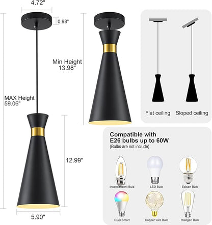 2026 New Black Gold Pendant Lights Kitchen Island Lights for Kitchen, 5.9"W Small Modern Island Lighting Fixtures 1-Light Single Farmhouse Adjustable Hanging Pendant Light Fixtures for Bar Sink, 13“H
