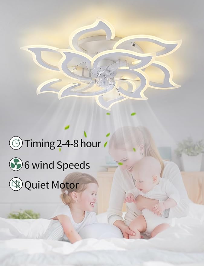 Ceiling Fans with Lights and Remote, 38Inch Modern Low Profile Ceiling Fan with App Control, Dimmable LED Flush Mount Ceiling Fan Lights, Ceiling Fan for Livingroom，Diningroom, Kitchen, White