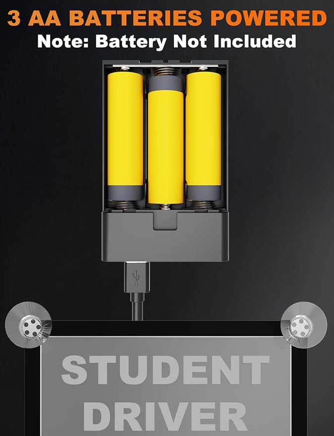 Student Driver LED Car Sign, New Driver Warning Sign, Amber Light Car Interior Accessories Suction Cup Mounted Gift for New Rookie Learner Drivers