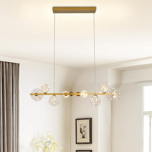 Depuley Linear Chandeliers for Dining Room: 43.3In Sputnik Chandeliers 8-Light Glass Globe Chandelier - Modern Gold Bubble Large Pendant Lights for Kitchen Island Lighting