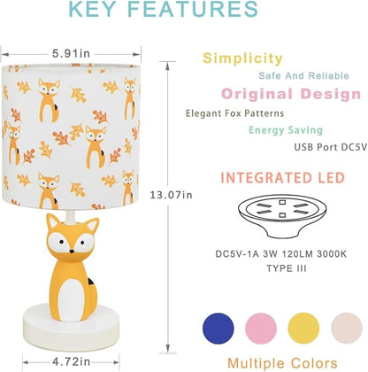 Fox LED Table Lamps with USB Port DC5V,Set of 2,Orange Kids Table Lamp,Night Light for Kids Room,Nursery,Bedroom,Kitchen Counter,Gameroom,Φ5.91×H12.88IN,Hand-Made