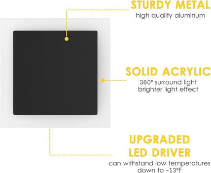 2 Packs LED Wall Light Outdoor Indoor Modern Wall Sconce Mini Sconce Outdoor Wall Lights Aluminum Waterproof Black Wall Mount Light LED Wall Sconces Warm White 3000K (Square)