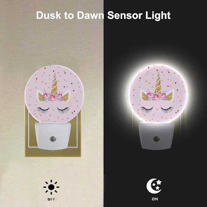 EKOBLA Unicorn Plug-in Night Light, Pink & Gold Polka Dot LED Nightlight with Dusk to Dawn Sensor for Teen Girls Gift