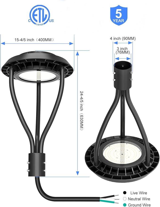 KUKUPPO 80W LED Post Top Light 11200Lm Adjustable CCT 3000K/4000K/5000K, Adjustable Wattage 80W/64W/48W Outdoor Pole Light Fixture with Photocell IP65 Waterproof AC100-277V, ETL Listed