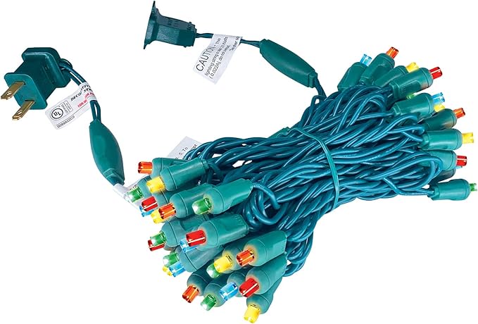 UL Listed 50 Count 5MM Wide Angle Led Christmas Light Set,Outdoor Mini Led String Lights for Garden Patio Tree Lighting Decoration,17 Feet Green Wire (Multi-Colored)