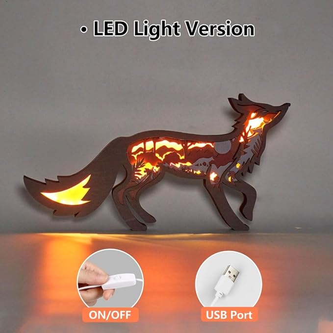 3D Wooden Animal Carving LED Night Light, Wood Carving Light, Modern Home Decoration, Decorative Tables, Cabinets, Living Rooms, Bedrooms, Offices, Farmhouses, Bookshelves, Perfect Holiday Gifts
