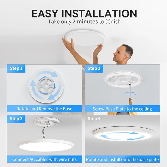 WKONCLDY Two Pack 4700lm LED Flush Mount Ceiling Light, Super Slim 16 inch 5000K LED Ceiling Light for Bedroom, Living Room, Dining Room (White)